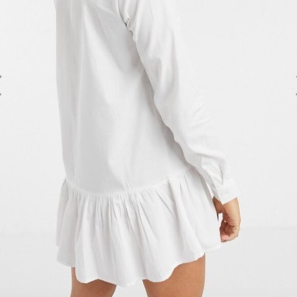Oversized White Frill Hem Shirt Dress NWOT - Sz 8 - Picture 4 of 5